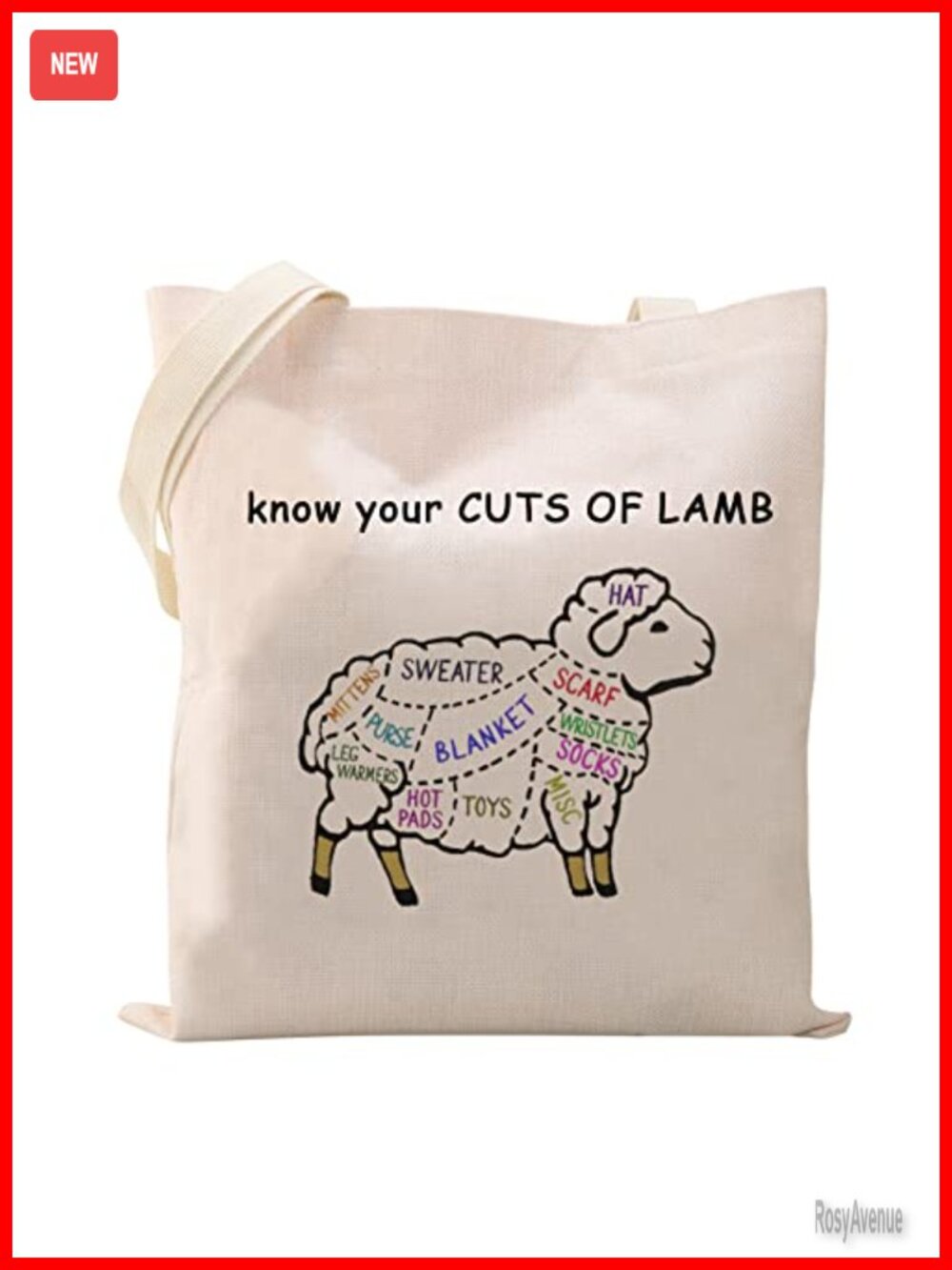 XYANFA Canvas Tote Bag Lamb Knitting Gift for Knitter Sheep Lover